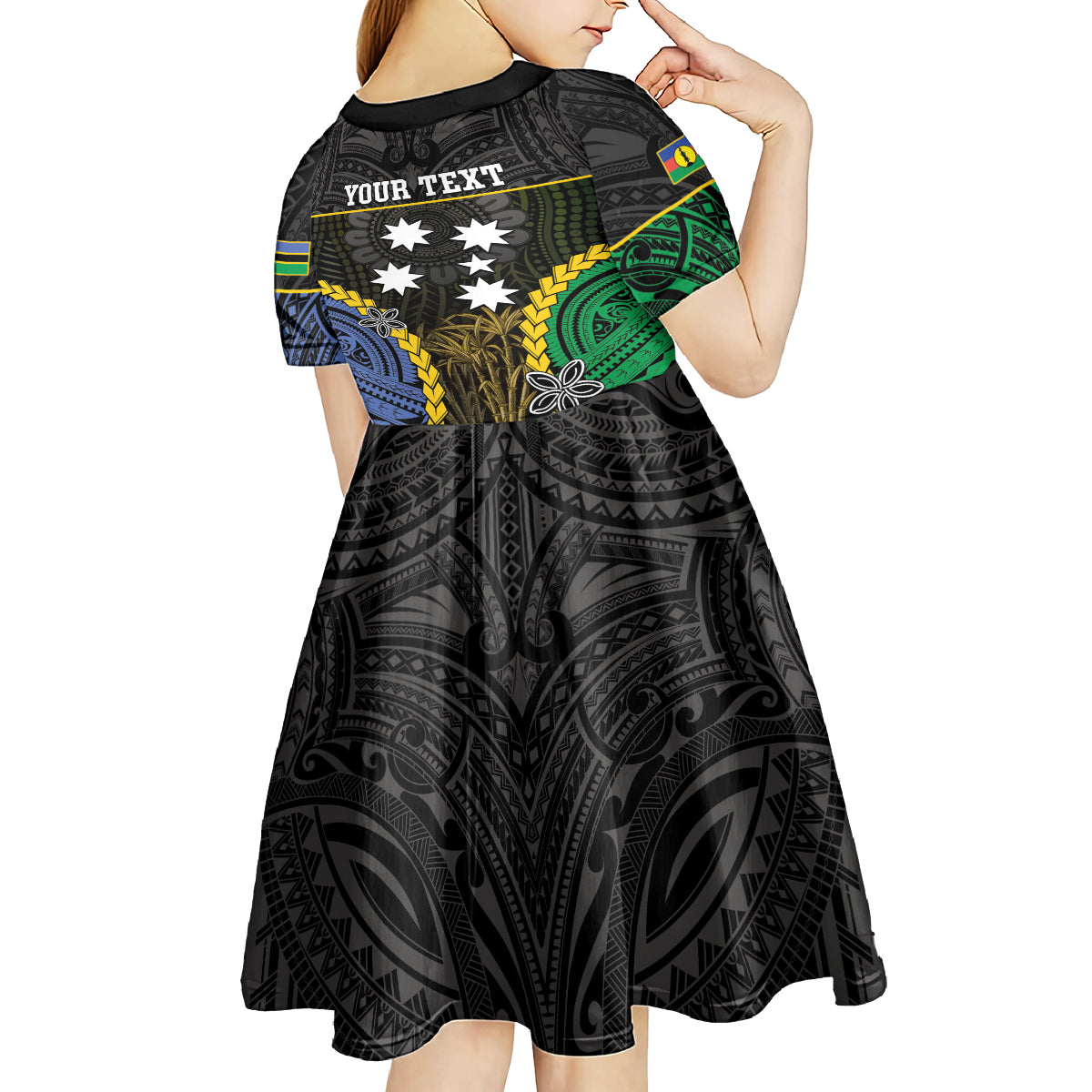 Personalised South Sea Islanders And New Caledonia Kid Short Sleeve Dress Kanakas Polynesian Pattern