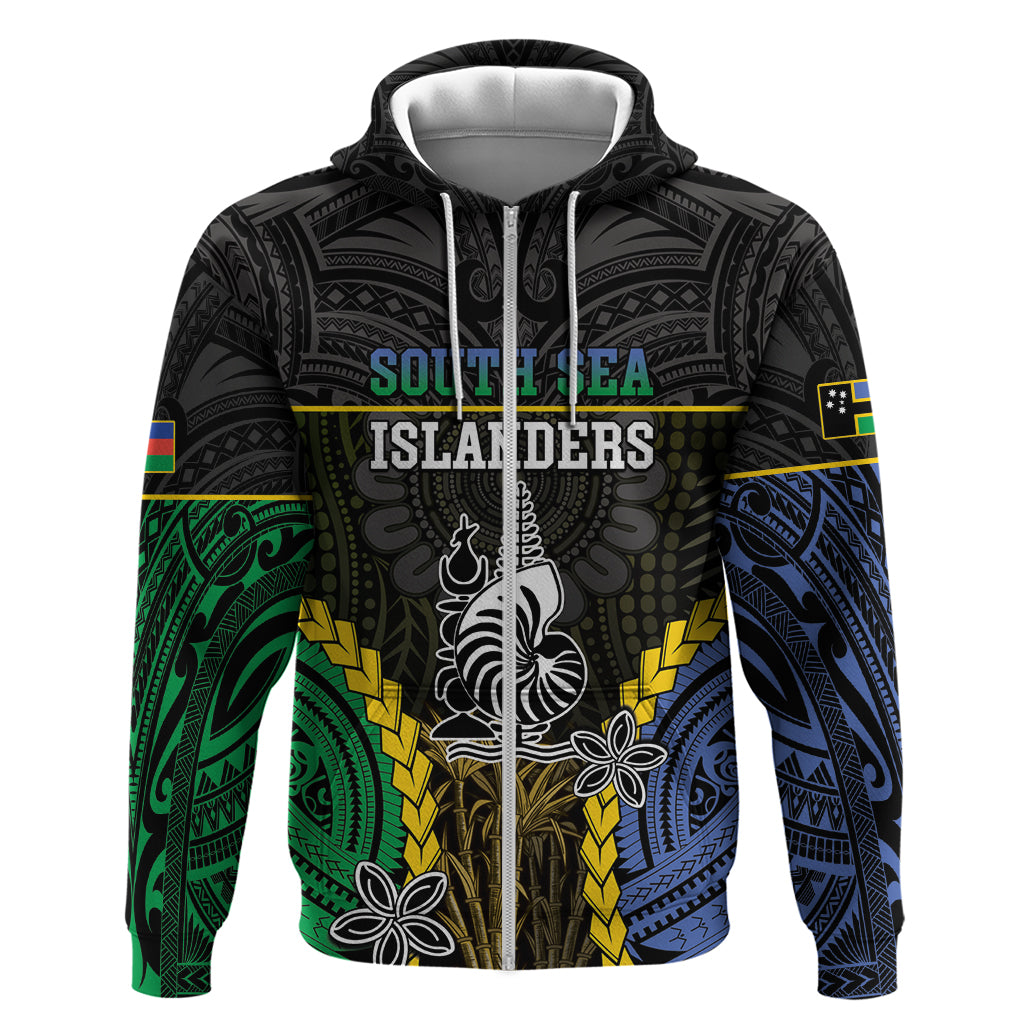 Personalised South Sea Islanders And New Caledonia Zip Hoodie Kanakas Polynesian Pattern LT05 Zip Hoodie Black - Polynesian Pride