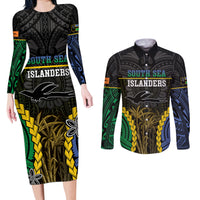 Personalised South Sea Islanders And New Ireland Couples Matching Long Sleeve Bodycon Dress and Long Sleeve Button Shirt Kanakas Polynesian Pattern