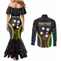 Personalised South Sea Islanders And New Ireland Couples Matching Mermaid Dress and Long Sleeve Button Shirt Kanakas Polynesian Pattern