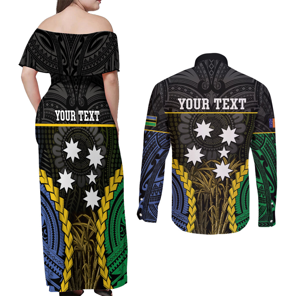 Personalised South Sea Islanders And New Ireland Couples Matching Off Shoulder Maxi Dress and Long Sleeve Button Shirt Kanakas Polynesian Pattern