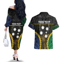 Personalised South Sea Islanders And New Ireland Couples Matching Off The Shoulder Long Sleeve Dress and Hawaiian Shirt Kanakas Polynesian Pattern LT05 - Polynesian Pride