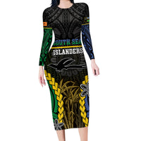 Personalised South Sea Islanders And New Ireland Family Matching Long Sleeve Bodycon Dress and Hawaiian Shirt Kanakas Polynesian Pattern LT05 Mom's Dress Black - Polynesian Pride