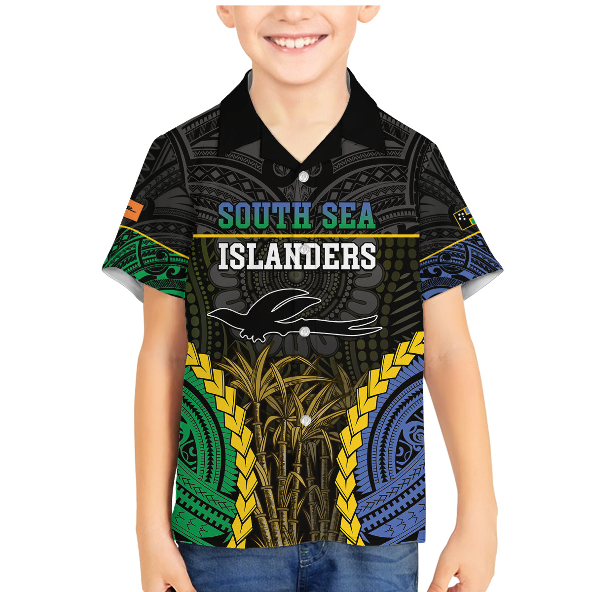 Personalised South Sea Islanders And New Ireland Family Matching Mermaid Dress and Hawaiian Shirt Kanakas Polynesian Pattern LT05 Son's Shirt Black - Polynesian Pride