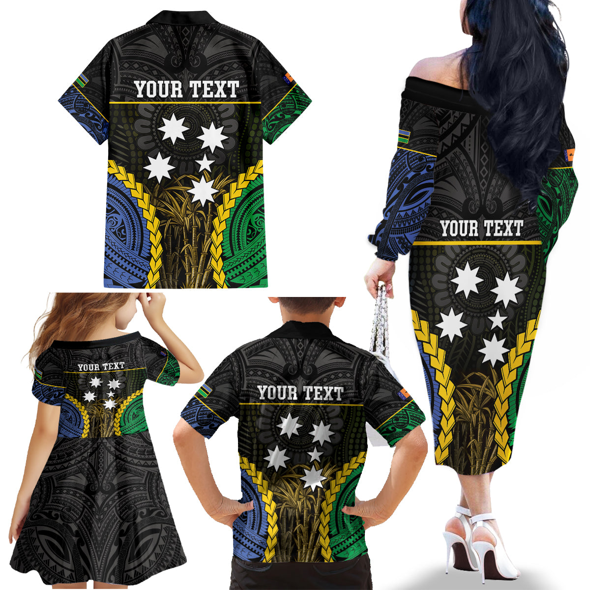 Personalised South Sea Islanders And New Ireland Family Matching Off The Shoulder Long Sleeve Dress and Hawaiian Shirt Kanakas Polynesian Pattern LT05 - Polynesian Pride