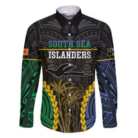 Personalised South Sea Islanders And New Ireland Family Matching Off Shoulder Maxi Dress and Hawaiian Shirt Kanakas Polynesian Pattern LT05 Dad's Shirt - Long Sleeve Black - Polynesian Pride