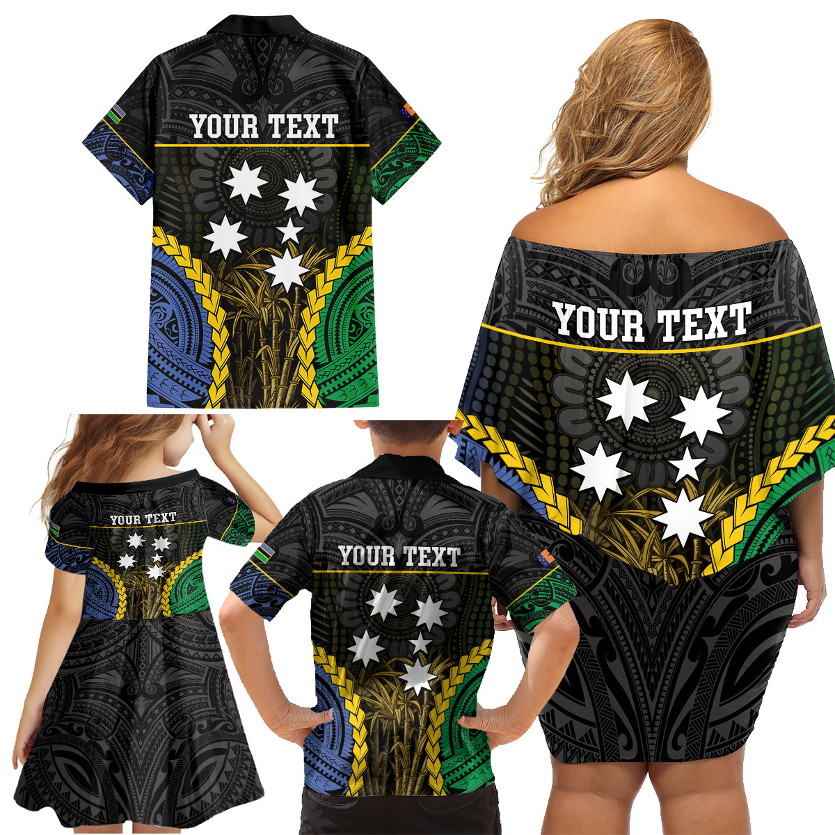 Personalised South Sea Islanders And New Ireland Family Matching Off Shoulder Short Dress and Hawaiian Shirt Kanakas Polynesian Pattern LT05 - Polynesian Pride