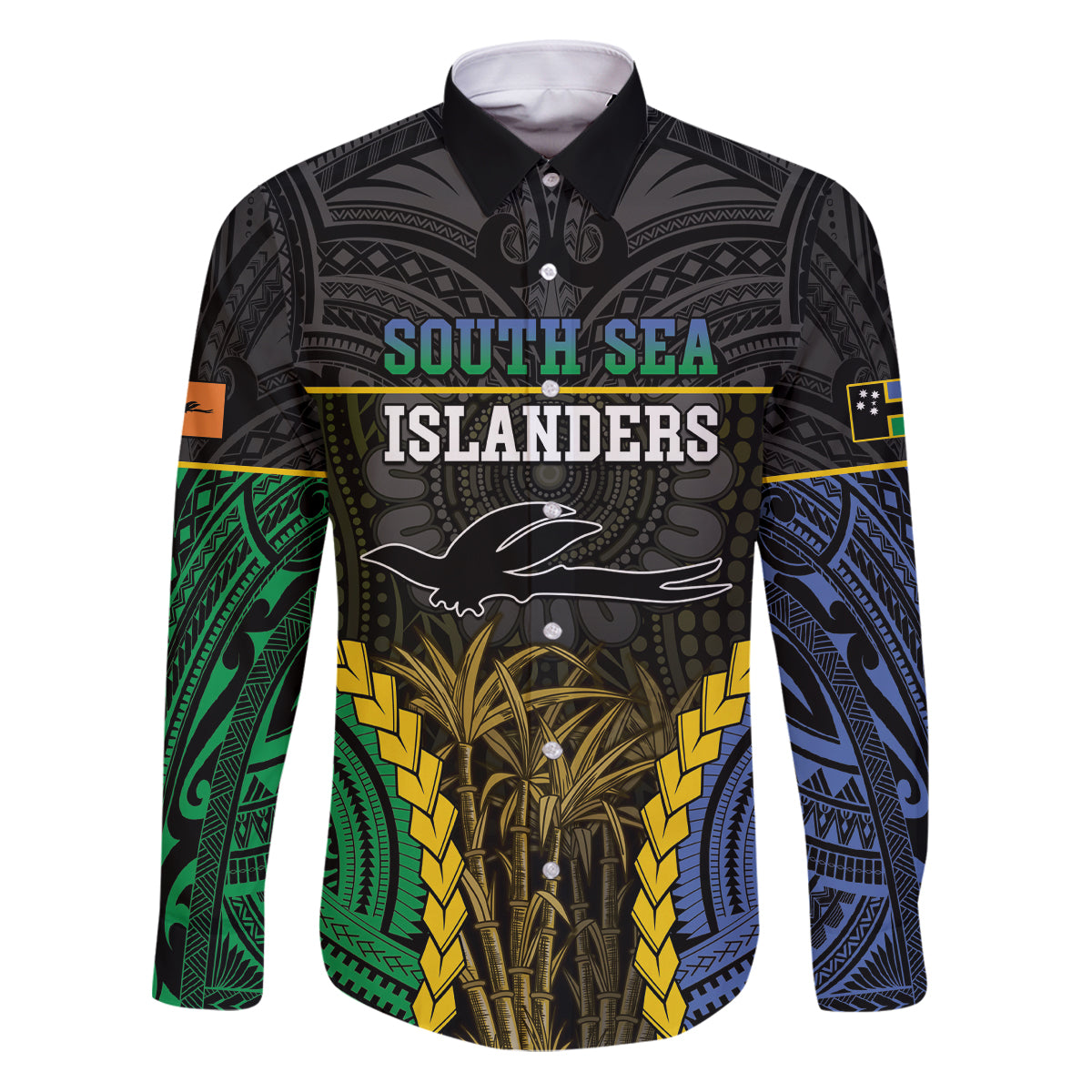 Personalised South Sea Islanders And New Ireland Family Matching Puletasi and Hawaiian Shirt Kanakas Polynesian Pattern LT05 Dad's Shirt - Long Sleeve Black - Polynesian Pride
