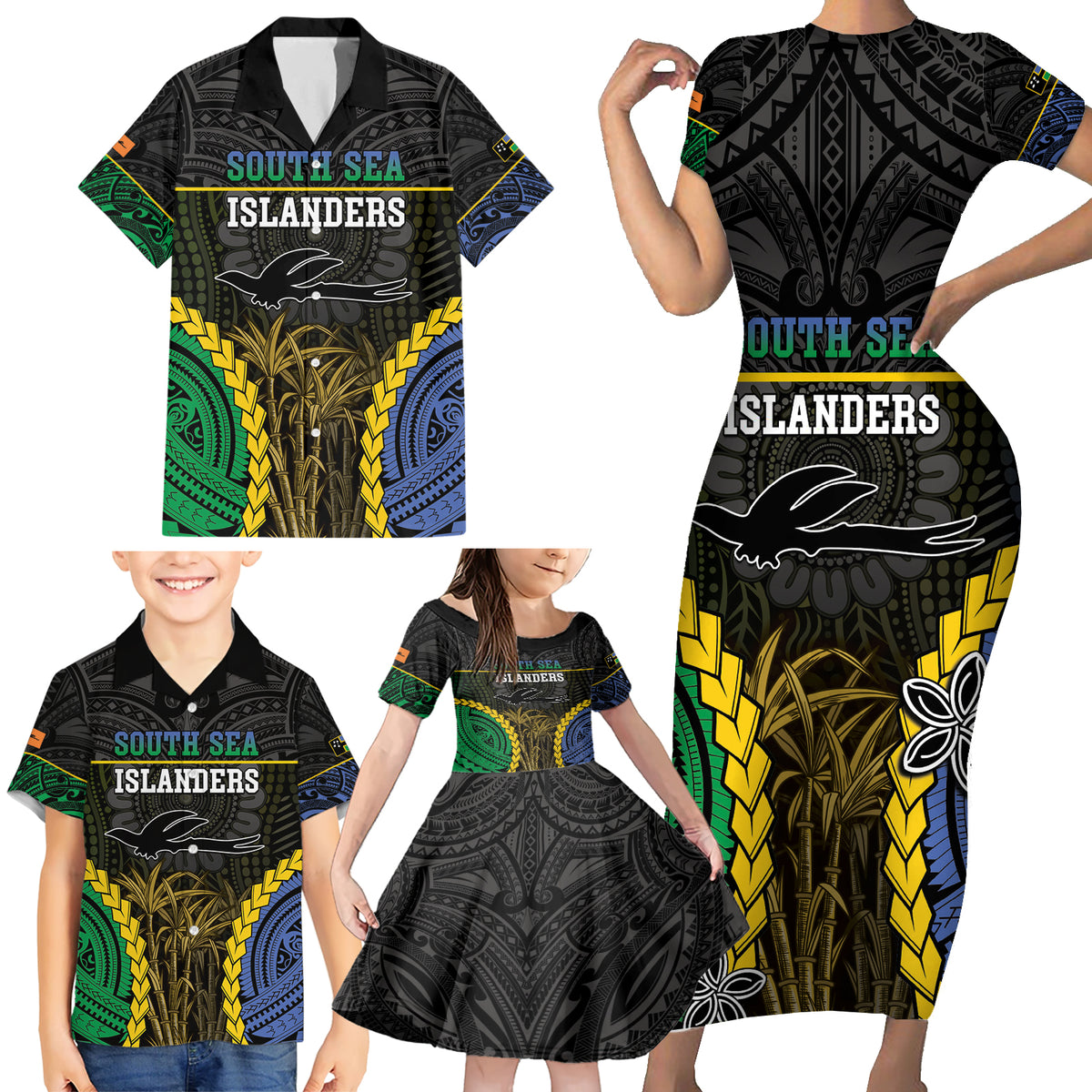 Personalised South Sea Islanders And New Ireland Family Matching Short Sleeve Bodycon Dress and Hawaiian Shirt Kanakas Polynesian Pattern LT05 - Polynesian Pride