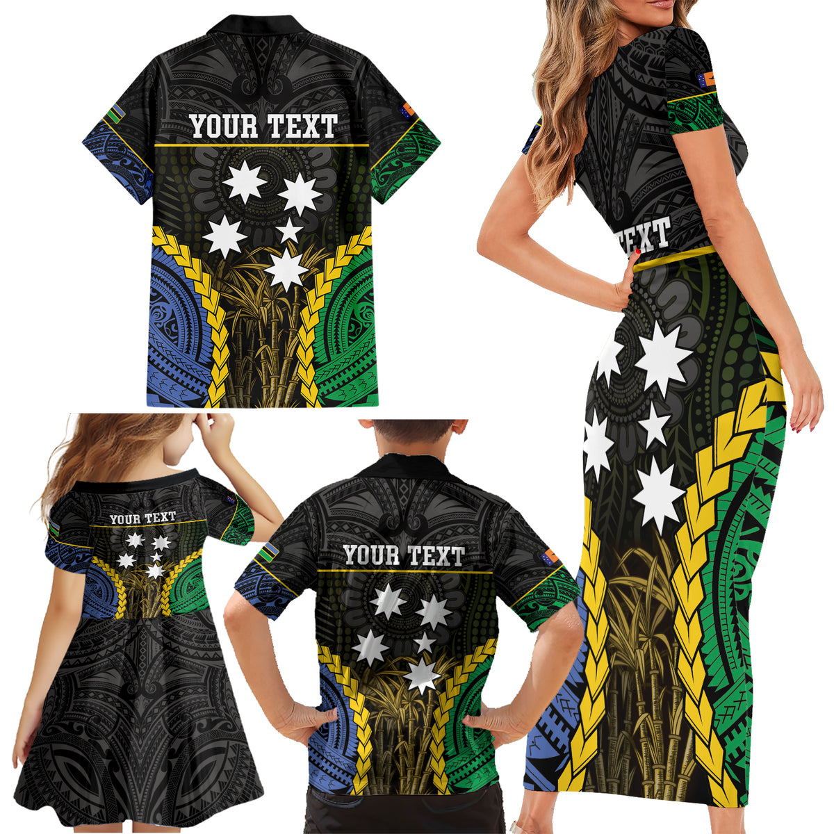 Personalised South Sea Islanders And New Ireland Family Matching Short Sleeve Bodycon Dress and Hawaiian Shirt Kanakas Polynesian Pattern LT05 - Polynesian Pride
