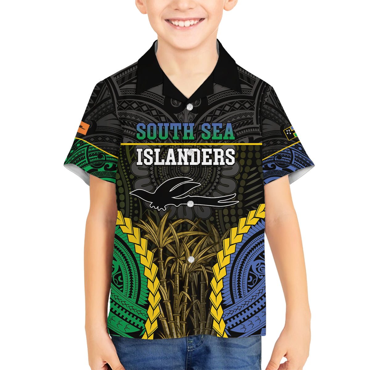Personalised South Sea Islanders And New Ireland Family Matching Tank Maxi Dress and Hawaiian Shirt Kanakas Polynesian Pattern LT05 Son's Shirt Black - Polynesian Pride