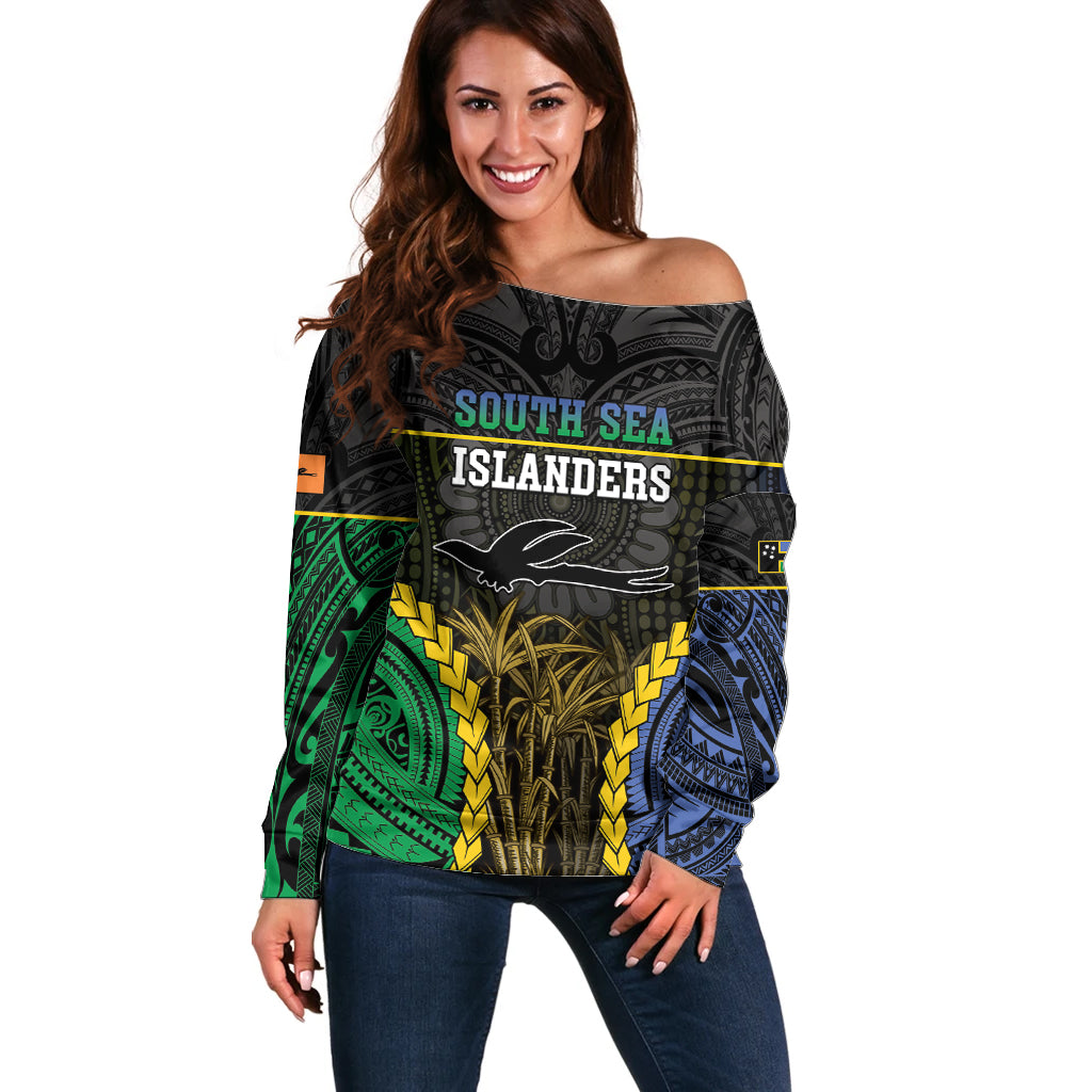 Personalised South Sea Islanders And New Ireland Off Shoulder Sweater Kanakas Polynesian Pattern