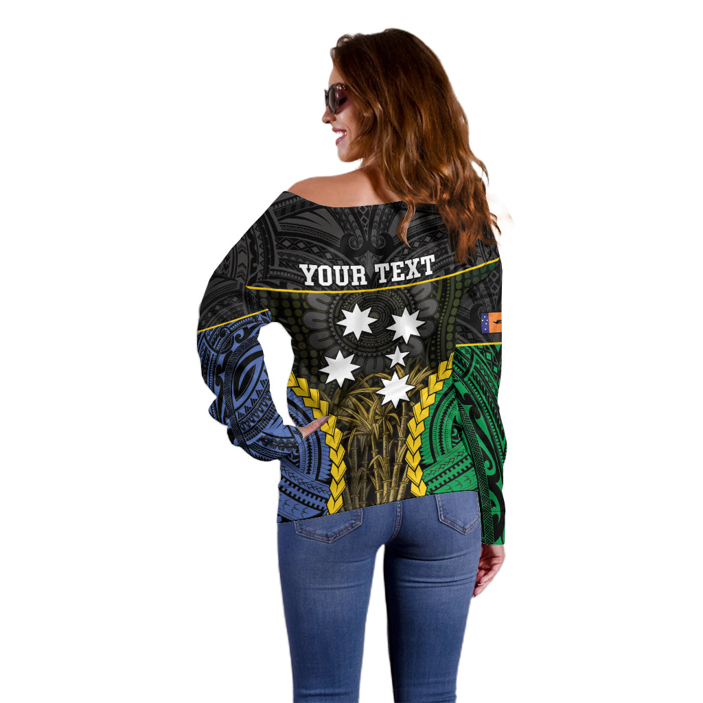 Personalised South Sea Islanders And New Ireland Off Shoulder Sweater Kanakas Polynesian Pattern