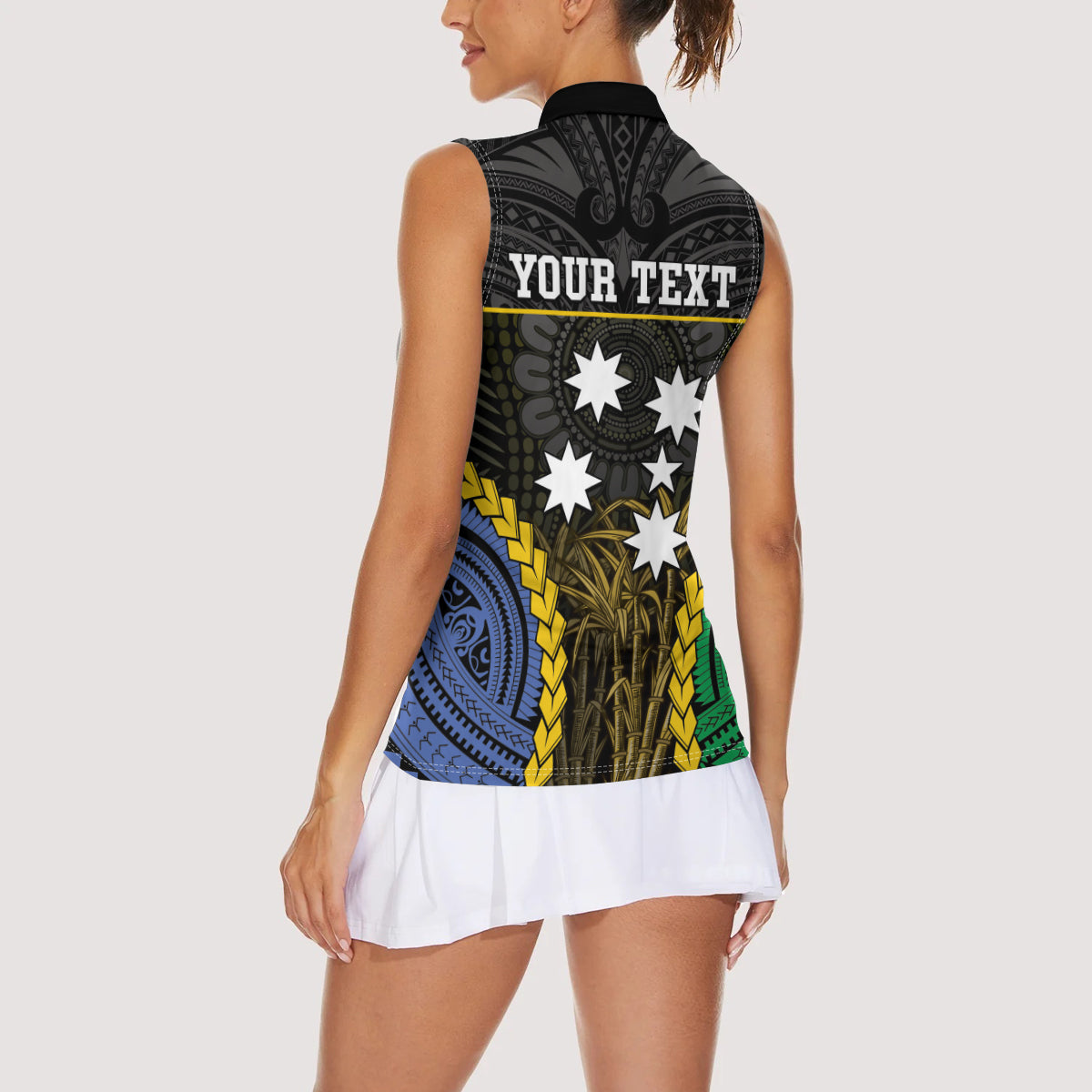 Personalised South Sea Islanders And New Ireland Women Sleeveless Polo Shirt Kanakas Polynesian Pattern