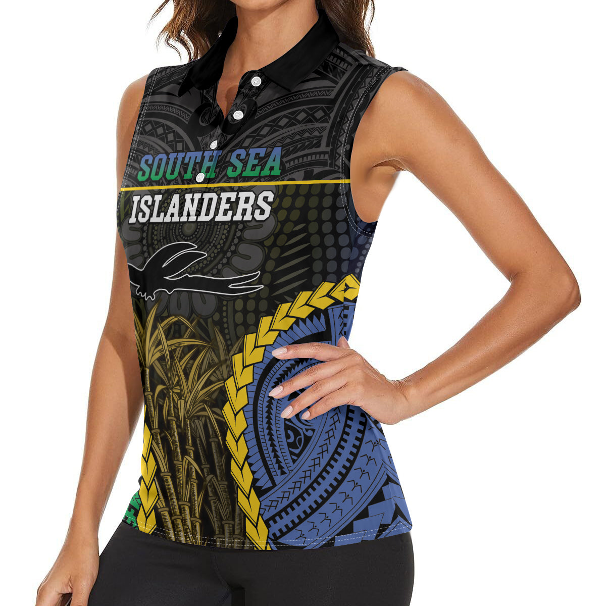 Personalised South Sea Islanders And New Ireland Women Sleeveless Polo Shirt Kanakas Polynesian Pattern