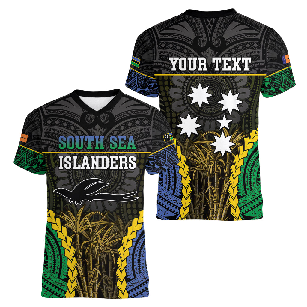 Personalised South Sea Islanders And New Ireland Women V-Neck T-Shirt Kanakas Polynesian Pattern