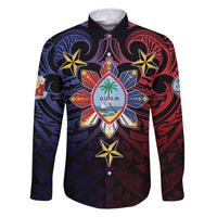 Philippines Guam Family Matching Long Sleeve Bodycon Dress and Hawaiian Shirt Filipino Sun With Guaman Seal LT05 Dad's Shirt - Long Sleeve Blue - Polynesian Pride
