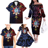 Philippines Guam Family Matching Off The Shoulder Long Sleeve Dress and Hawaiian Shirt Filipino Sun With Guaman Seal