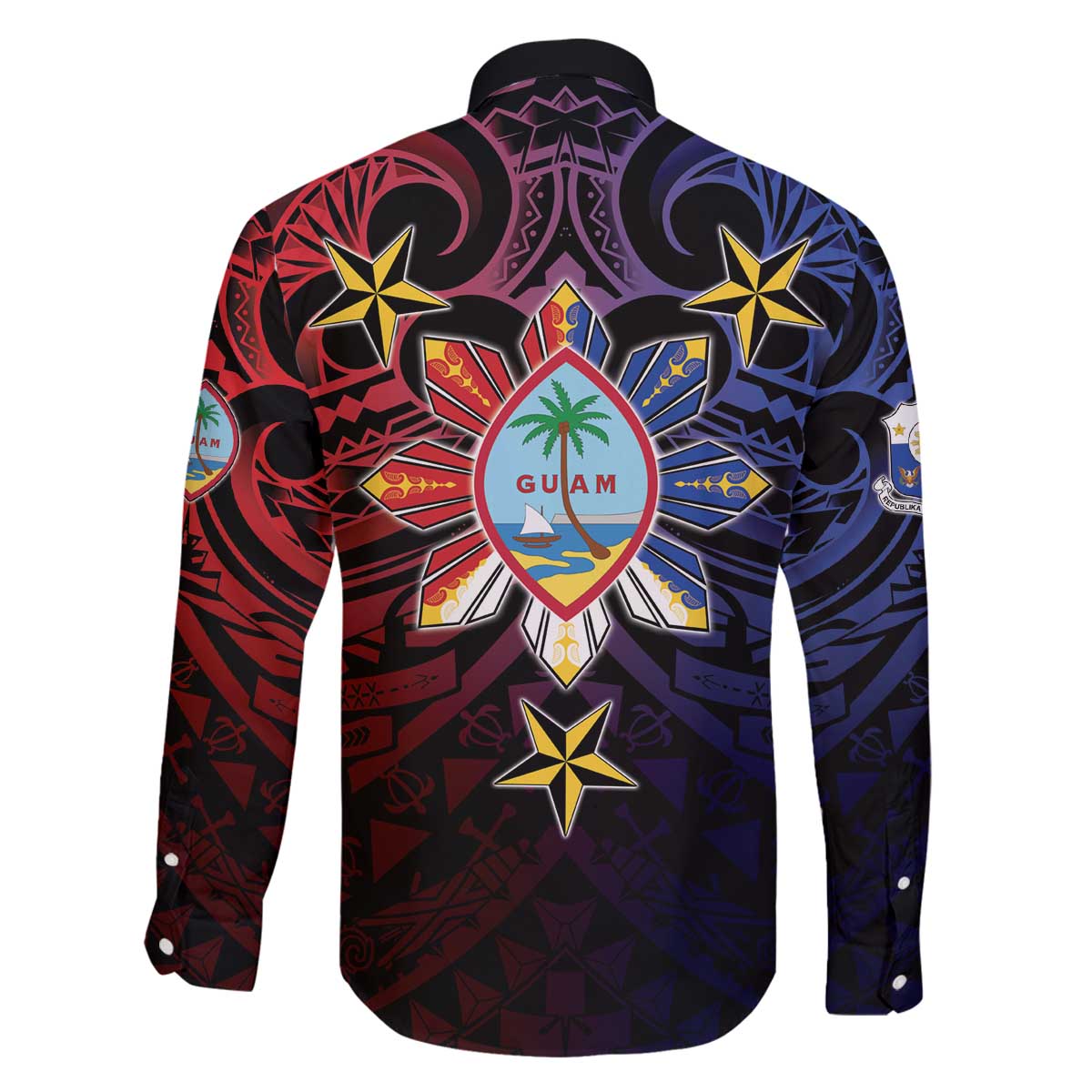 Philippines Guam Family Matching Off The Shoulder Long Sleeve Dress and Hawaiian Shirt Filipino Sun With Guaman Seal