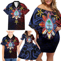 Philippines Guam Family Matching Off Shoulder Short Dress and Hawaiian Shirt Filipino Sun With Guaman Seal LT05 - Polynesian Pride