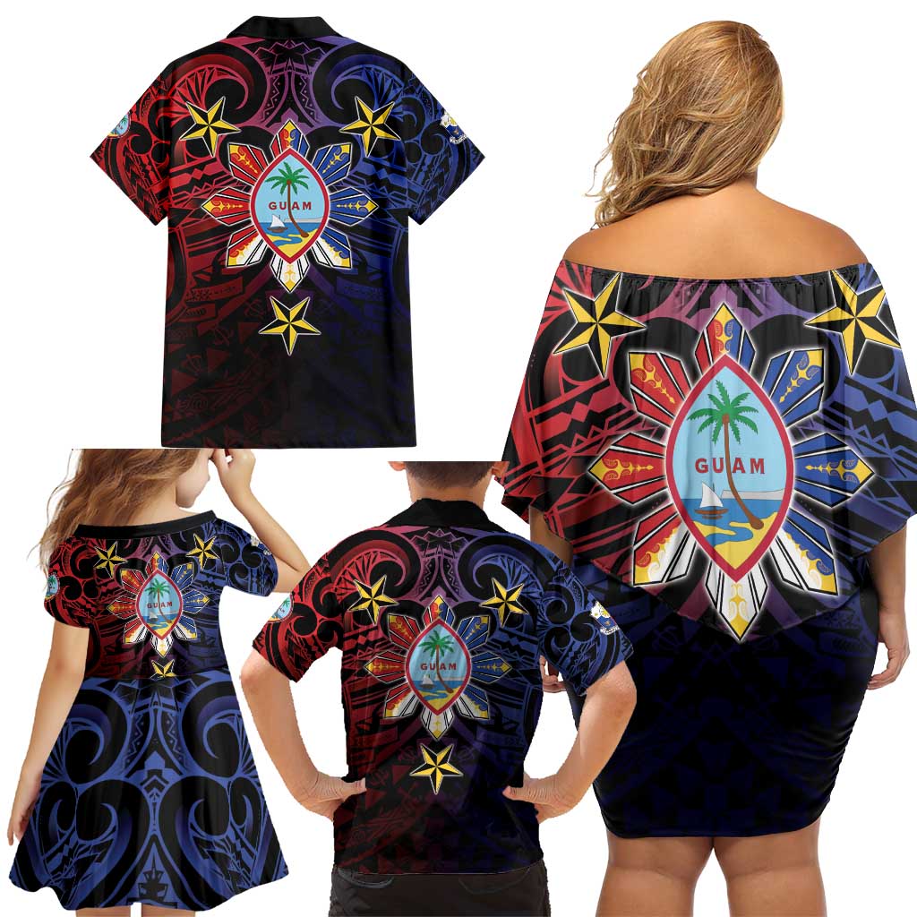 Philippines Guam Family Matching Off Shoulder Short Dress and Hawaiian Shirt Filipino Sun With Guaman Seal LT05 - Polynesian Pride