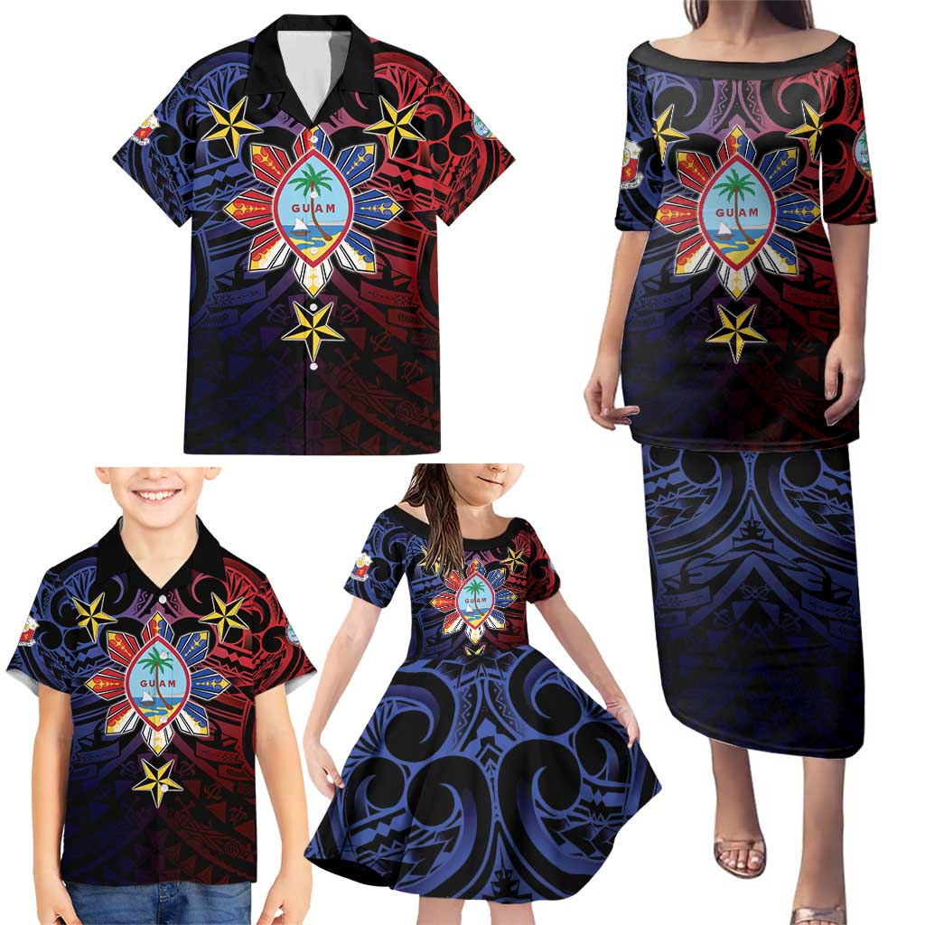 Philippines Guam Family Matching Puletasi and Hawaiian Shirt Filipino Sun With Guaman Seal