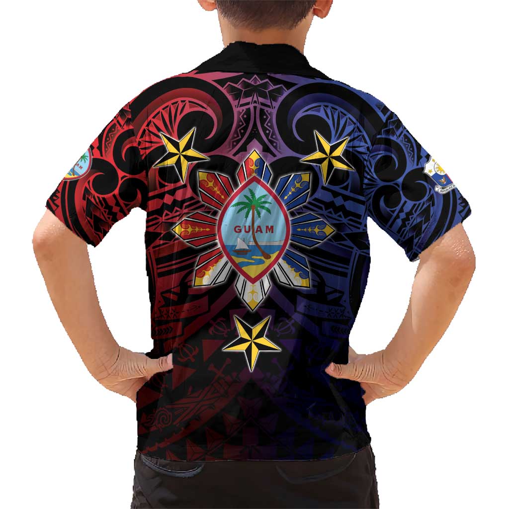 Philippines Guam Family Matching Short Sleeve Bodycon Dress and Hawaiian Shirt Filipino Sun With Guaman Seal LT05 - Polynesian Pride