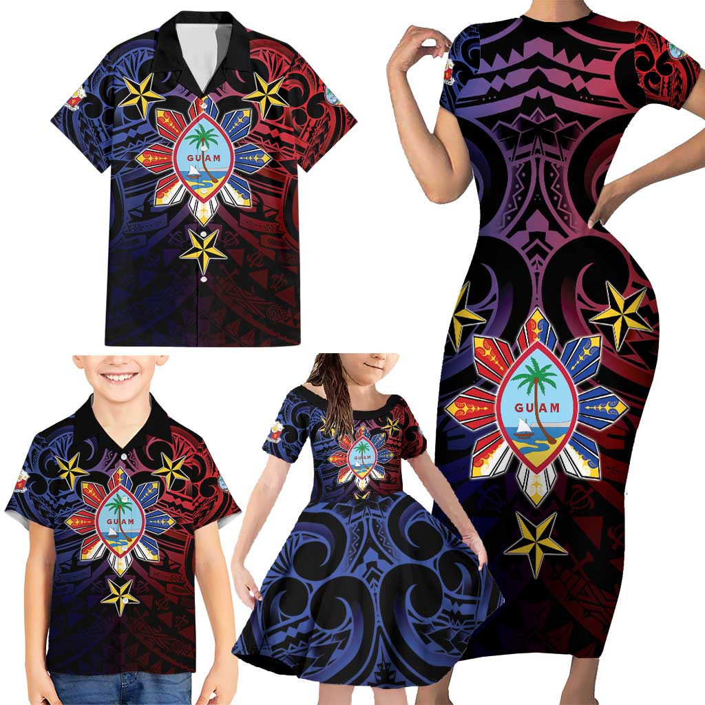 Philippines Guam Family Matching Short Sleeve Bodycon Dress and Hawaiian Shirt Filipino Sun With Guaman Seal LT05 - Polynesian Pride