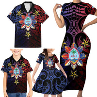 Philippines Guam Family Matching Short Sleeve Bodycon Dress and Hawaiian Shirt Filipino Sun With Guaman Seal LT05 - Polynesian Pride