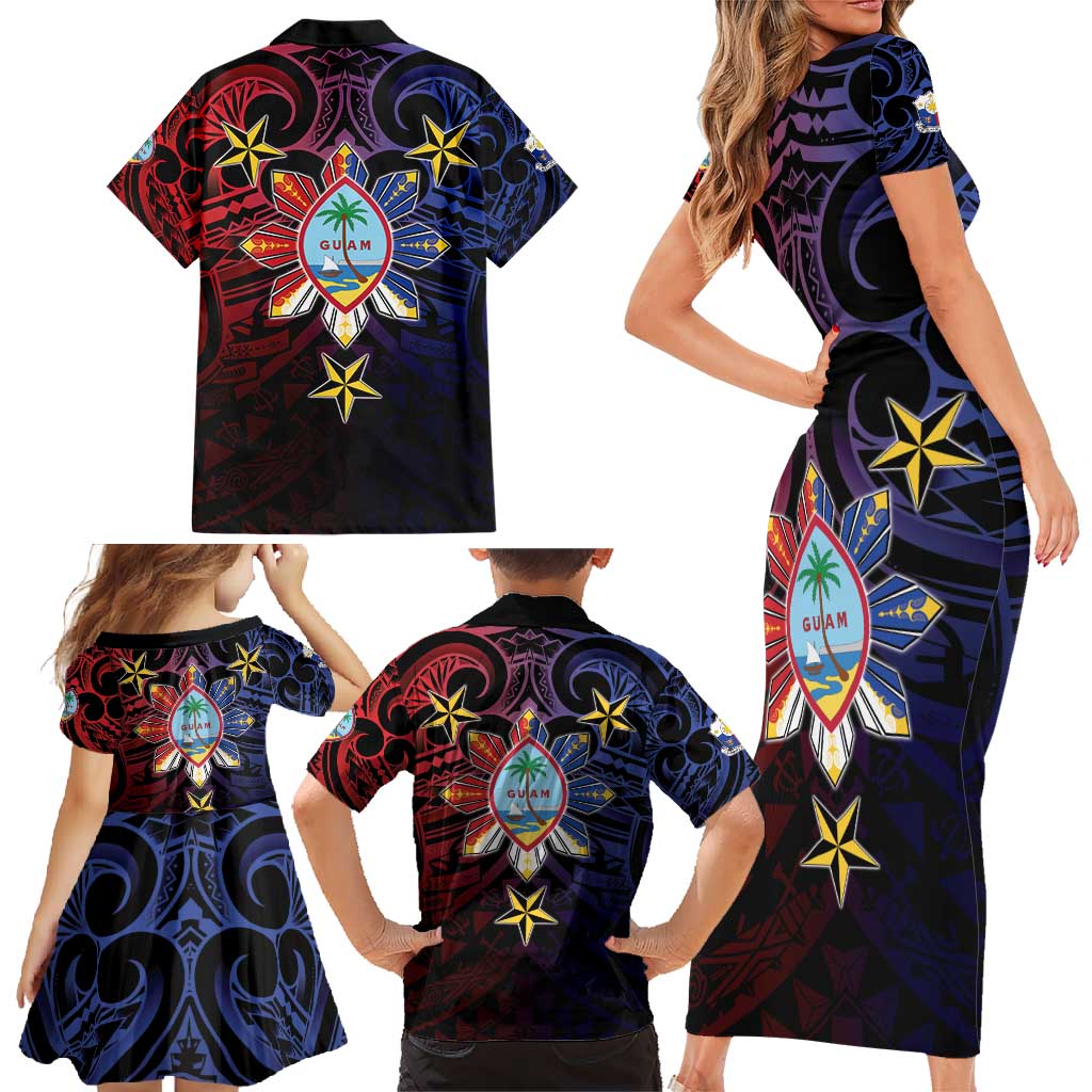 Philippines Guam Family Matching Short Sleeve Bodycon Dress and Hawaiian Shirt Filipino Sun With Guaman Seal LT05 - Polynesian Pride