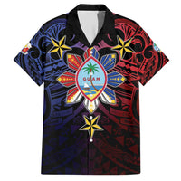 Philippines Guam Family Matching Short Sleeve Bodycon Dress and Hawaiian Shirt Filipino Sun With Guaman Seal LT05 Dad's Shirt - Short Sleeve Blue - Polynesian Pride