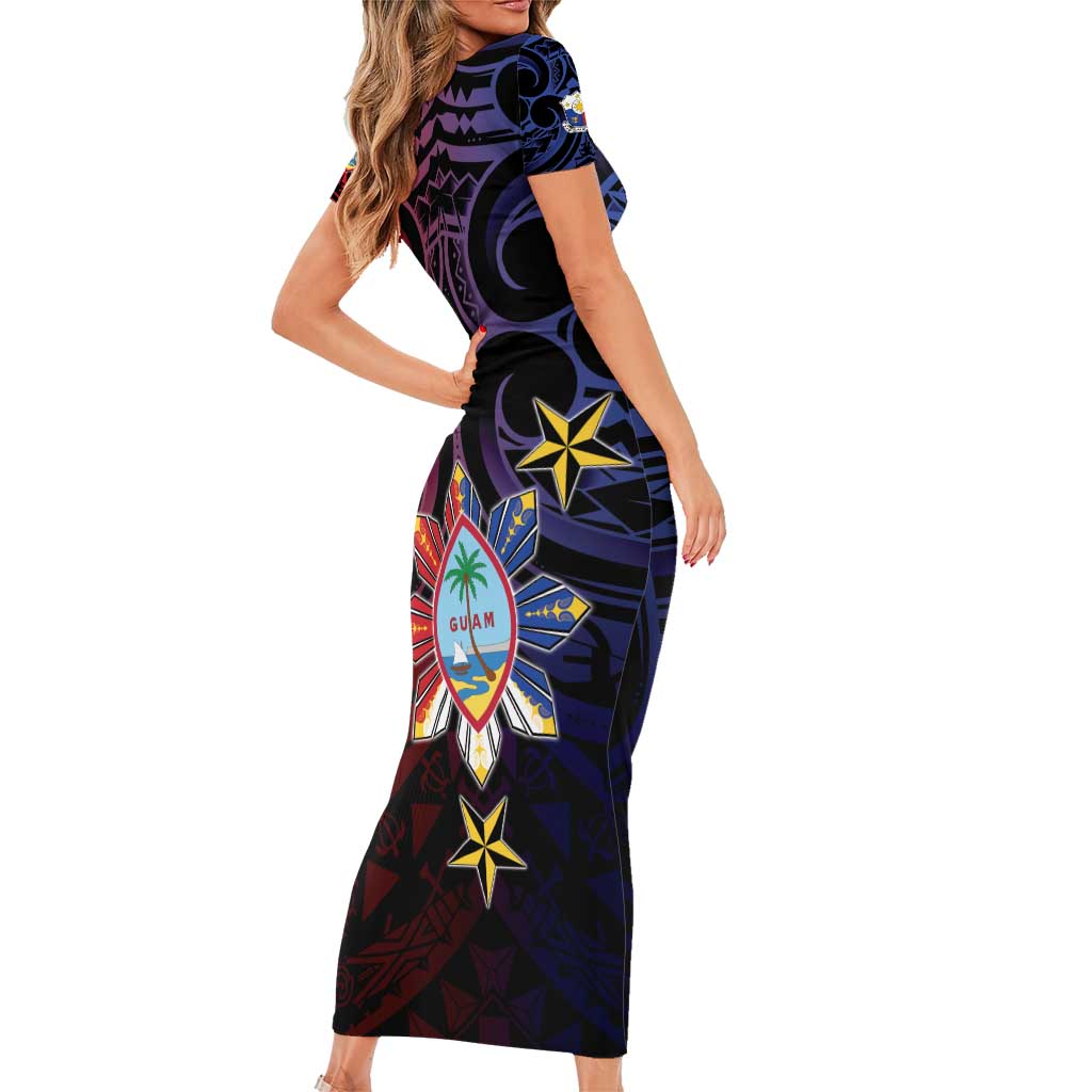 Philippines Guam Family Matching Short Sleeve Bodycon Dress and Hawaiian Shirt Filipino Sun With Guaman Seal LT05 - Polynesian Pride