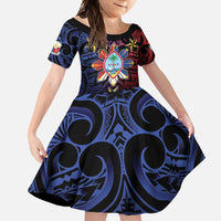 Philippines Guam Family Matching Tank Maxi Dress and Hawaiian Shirt Filipino Sun With Guaman Seal LT05 Daughter's Dress Blue - Polynesian Pride