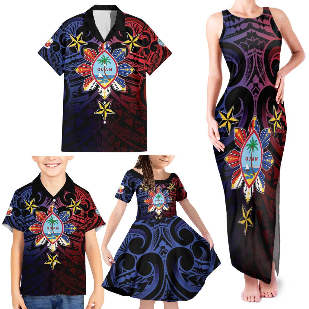Philippines Guam Family Matching Tank Maxi Dress and Hawaiian Shirt Filipino Sun With Guaman Seal LT05 - Polynesian Pride