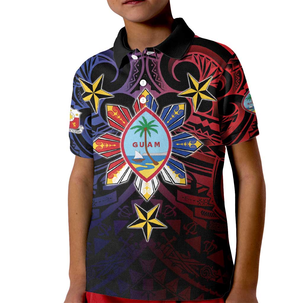 Philippines Guam Kid Polo Shirt Filipino Sun With Guaman Seal