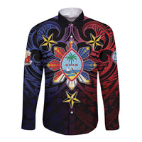 Philippines Guam Long Sleeve Button Shirt Filipino Sun With Guaman Seal