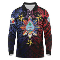 Philippines Guam Long Sleeve Polo Shirt Filipino Sun With Guaman Seal