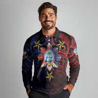 Philippines Guam Long Sleeve Polo Shirt Filipino Sun With Guaman Seal
