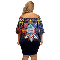 Philippines Guam Off Shoulder Short Dress Filipino Sun With Guaman Seal