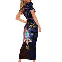 Philippines Guam Short Sleeve Bodycon Dress Filipino Sun With Guaman Seal
