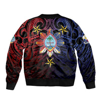 Philippines Guam Sleeve Zip Bomber Jacket Filipino Sun With Guaman Seal