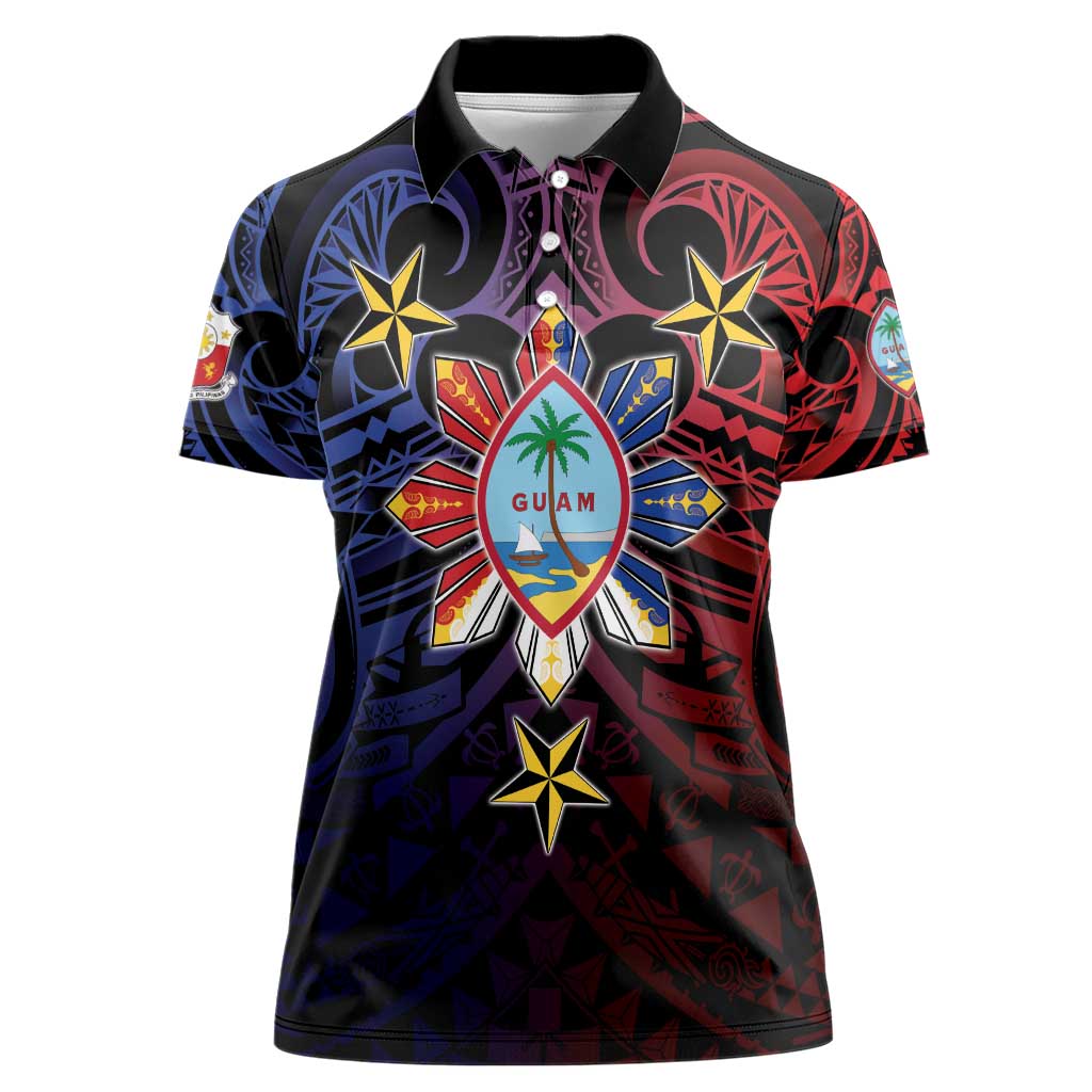 Philippines Guam Women Polo Shirt Filipino Sun With Guaman Seal