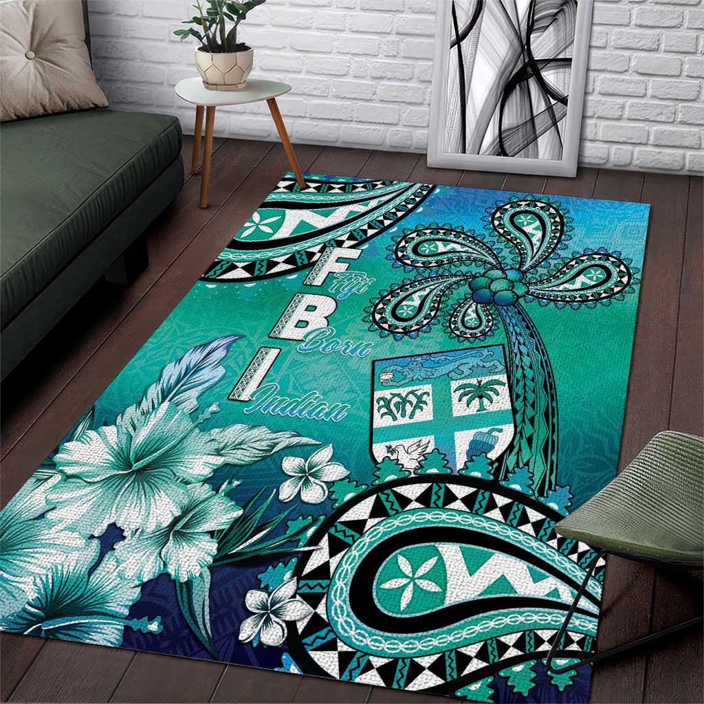 Fiji Born Indian Area Rug Palm Paisley With Tapa Pattern