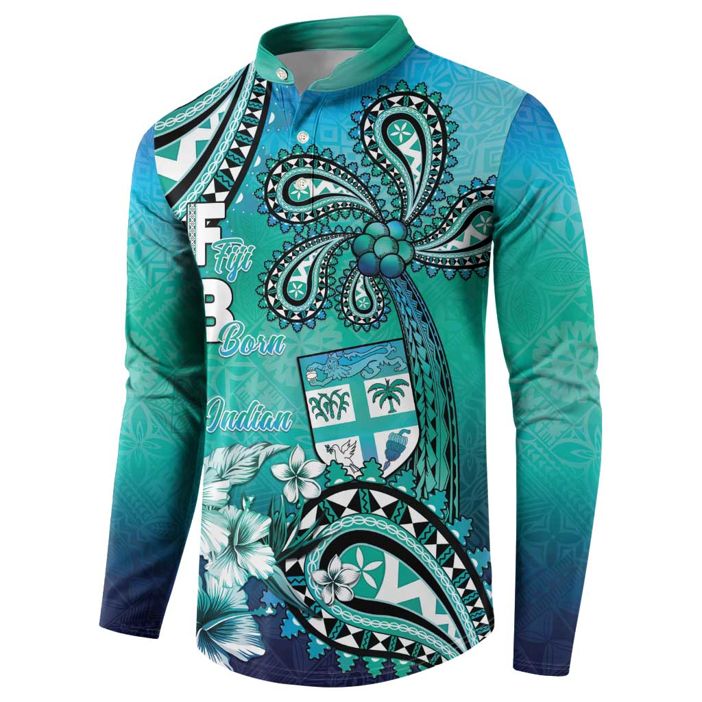 Fiji Born Indian Button Sweatshirt Palm Paisley With Tapa Pattern