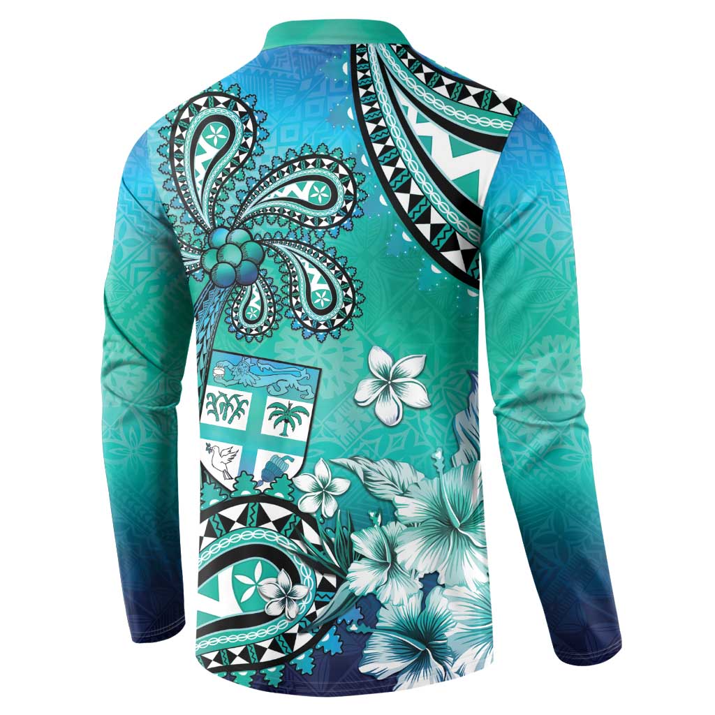 Fiji Born Indian Button Sweatshirt Palm Paisley With Tapa Pattern