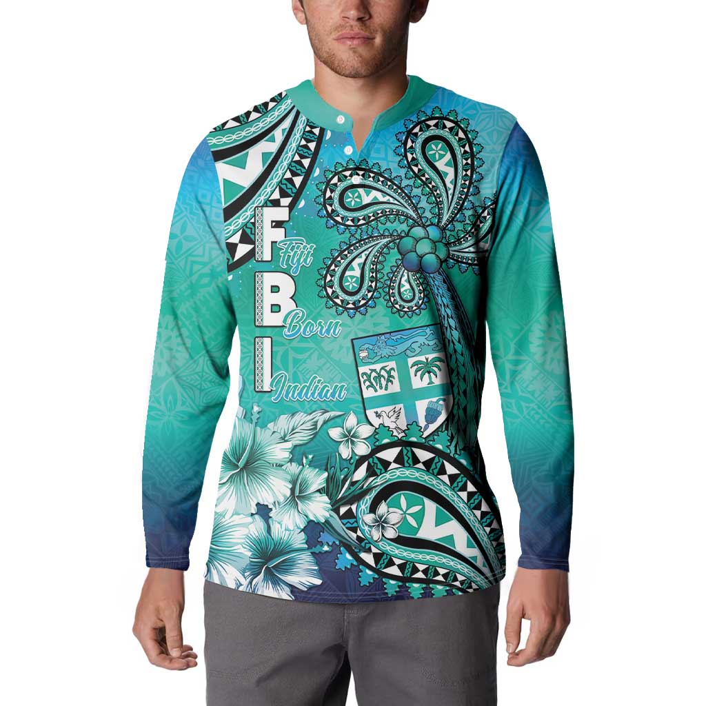 Fiji Born Indian Button Sweatshirt Palm Paisley With Tapa Pattern