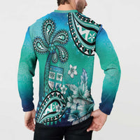 Fiji Born Indian Button Sweatshirt Palm Paisley With Tapa Pattern