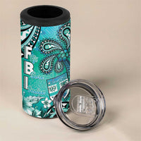 Fiji Born Indian 4 in 1 Can Cooler Tumbler Palm Paisley With Tapa Pattern
