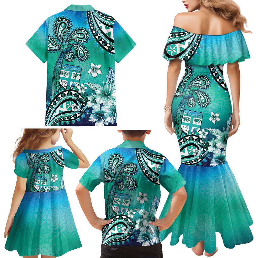 Fiji Born Indian Family Matching Mermaid Dress and Hawaiian Shirt Palm Paisley With Tapa Pattern LT05 - Polynesian Pride