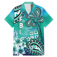 Fiji Born Indian Family Matching Mermaid Dress and Hawaiian Shirt Palm Paisley With Tapa Pattern LT05 Dad's Shirt - Short Sleeve Aqua - Polynesian Pride